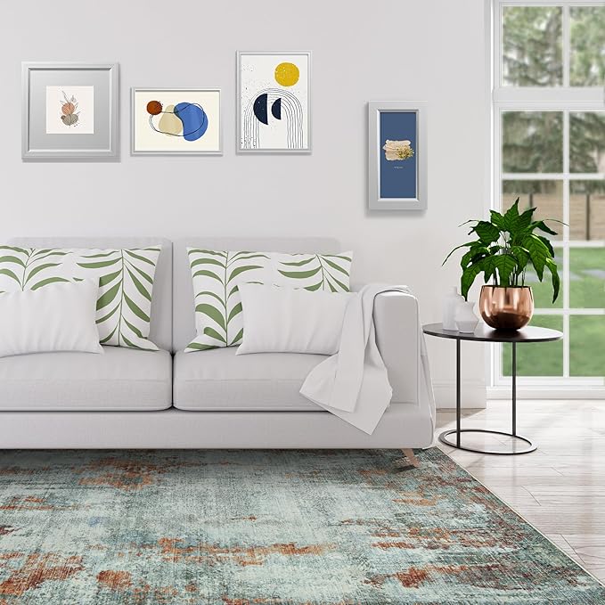 4x6 Area Rugs for Living Room Rug Washable: Modern Large Rug for Dining Room Bedroom Carpet Non Slip Low Pile 4 by 6 Indoor Abstract Nursery Home Office Red Brown