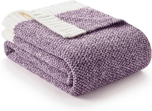 Snuggle Sac Buttery Purple Throw Blanket for Couch, Reversible Super Soft Knitted Blankets, Warm Cozy Knit Fuzzy Plush Lightweight Throws Dupes for Sofa, Bed, Picnic, Purple, 50 x 70 inches