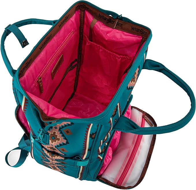 Wrangler Aztec Backpack Organized Daypack Travel Baby Bag with Stroller Strap and Side Bottle Pockets