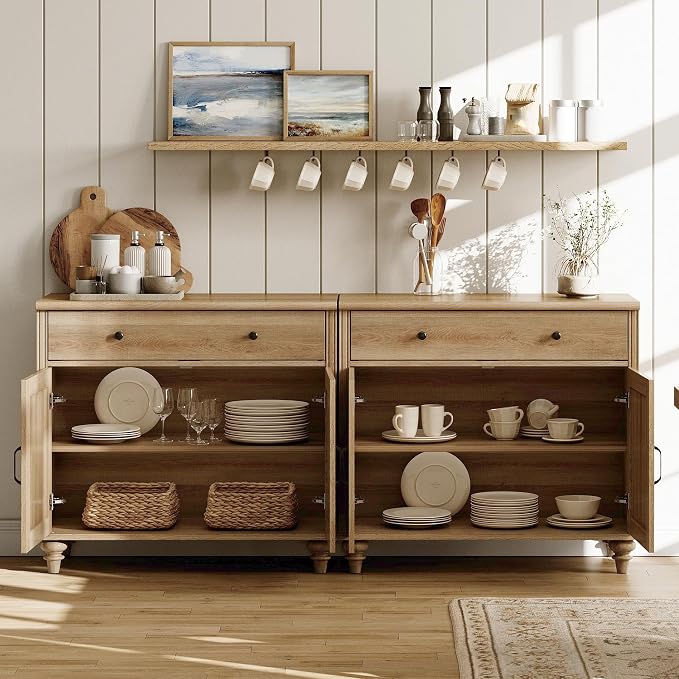 WAMAPT Buffet Cabinet with 4 Doors and 2 Drawers, Large Coffee Bar Table Wood - Image 5