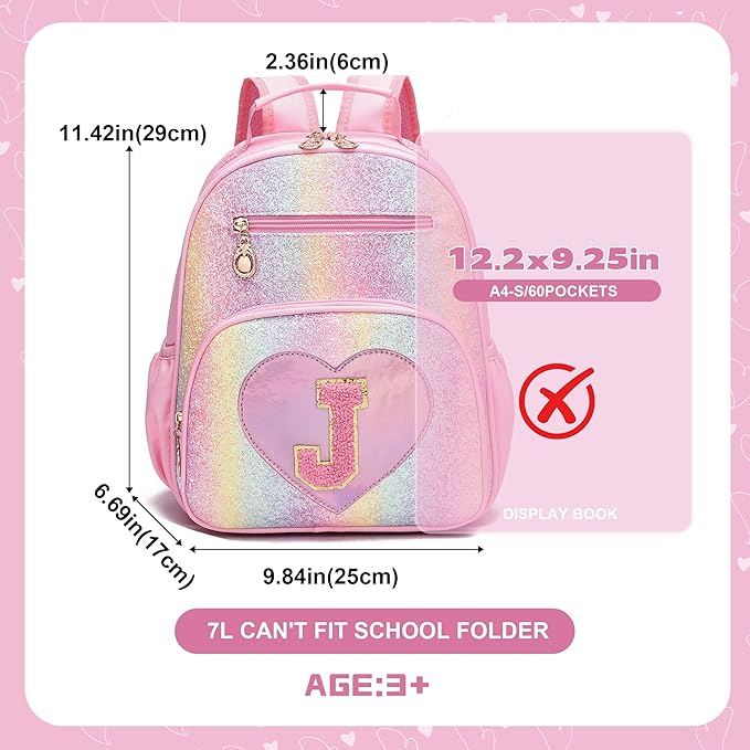 I IHAYNER Kids Glitter Lightweight Backpack for School Travel & Daycare, Toddler Backpack for Girls 3+ Preschool Kindergarten Elementary Kids Backpack-Rainbow Pink J