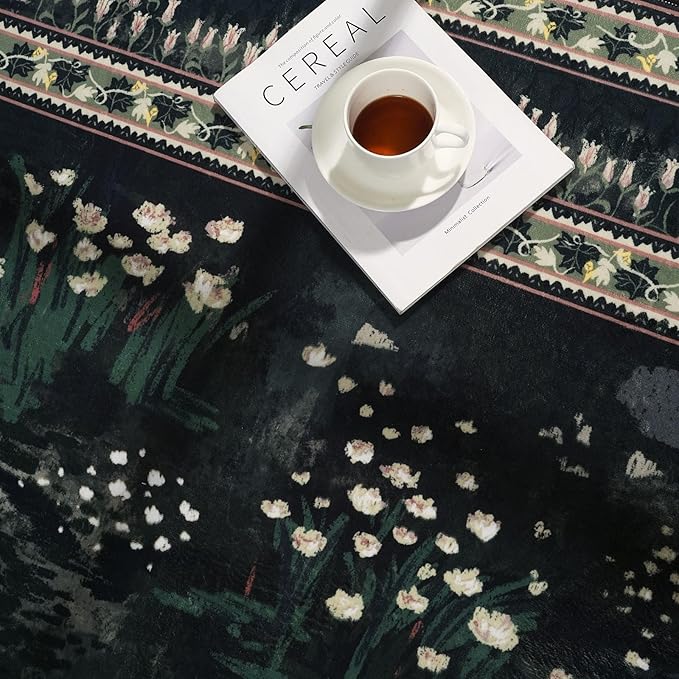 2x6 Runner Rug Impressionist-Style Vintage Kitchen Rugs Non Slip Washable Soft Carpet Runner for Kitchen Laundry Bedroom Bathroom, Green