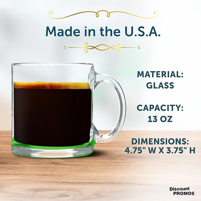 Libbey Clear Glass Coffee Mugs 13 oz. Set of 10, Bulk Pack - Perfect for Coffee, Tea, Espresso, Hot Cocoa, Other Beverages - Green Bottom