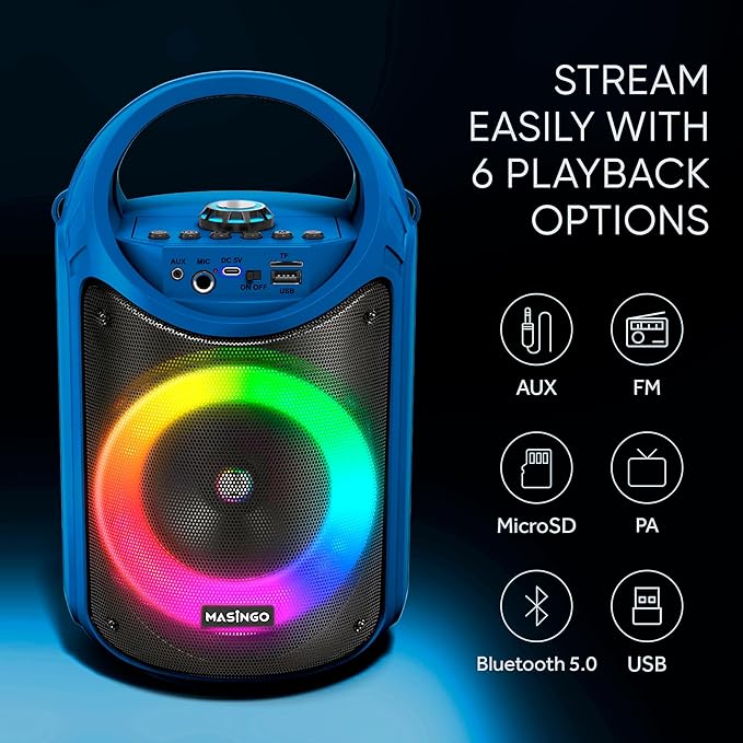 MASINGO Karaoke Machine for Kids and Adults with 2 Wireless Bluetooth Microphones, PA Portable Speaker with Colorful LED Lights, Supports TF Card/USB, AUX/MIC in, TWS for Home Party, Burletta C10 V2