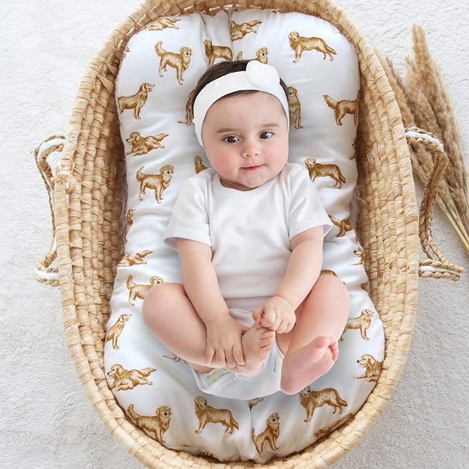 LifeTree Muslin Baby Lounger Cover, Newborn Slipcover Lounger Cover for Boys Girls Infant, Soft 70% Viscose from Bamboo and 30% Cotton, 1 Pack Cover Only, GoldenRetriever Pattern