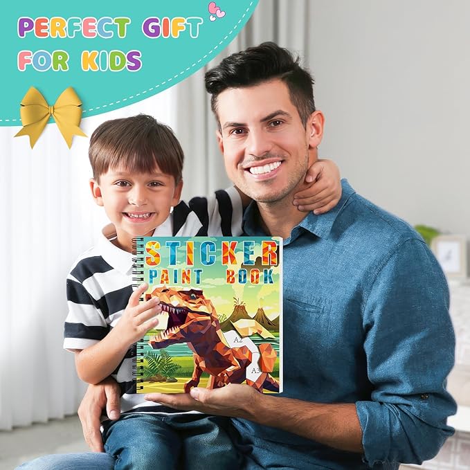 homicozy 4PCS Sticker Paint Books for Kids Ages 4-10,Dinosaur Astronaut Ocean Animals Designs Paint by Stickers,Sticker by Numbers,Party Birthday Gifts for Boys 4-10,Create 40 Pictures at a Time