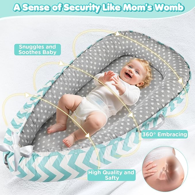 KISS GOLD Baby Lounger - Breathable Soft Cotton Cover Baby Lounger Nest, Babies Essentials Gifts, Portable Lounger for Baby Tummy Time Floor Playing Seated Support for Home and Travel