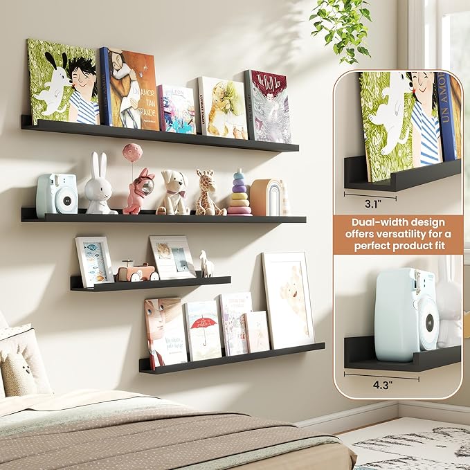 Fun Memories Picture Ledge Shelves Set of 4, 48 Inch Rustic Wall Mounted - Image 6