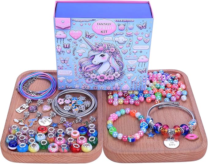 AIPRIDY 208 Pieces Charm Bracelet Making Kit,Unicorn Mermaid Crafts Gifts Set Can Inspires Imagination and Creativity,Jewelry Making Kit Perfect Gifts for Girls 5-12 Years Old (Pink+Aqua Unicorn)
