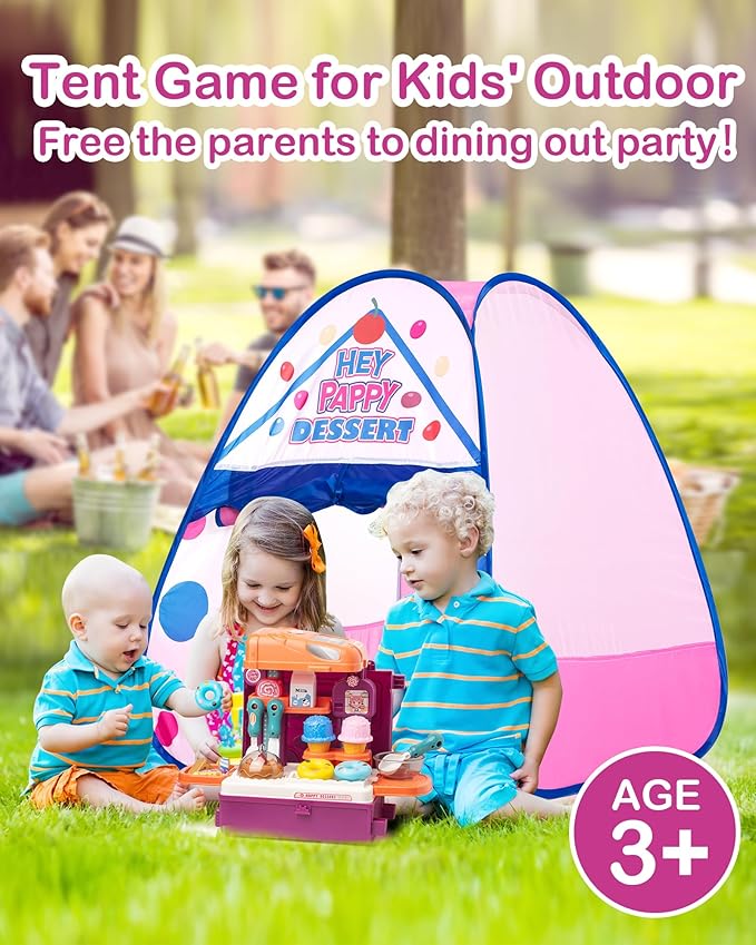 Kids Play Tent, Pop Up Play Tent Dessert Theme with Complete Toy Set, Play Toys Play Set for Kids Indoor Outdoor Pretend Play