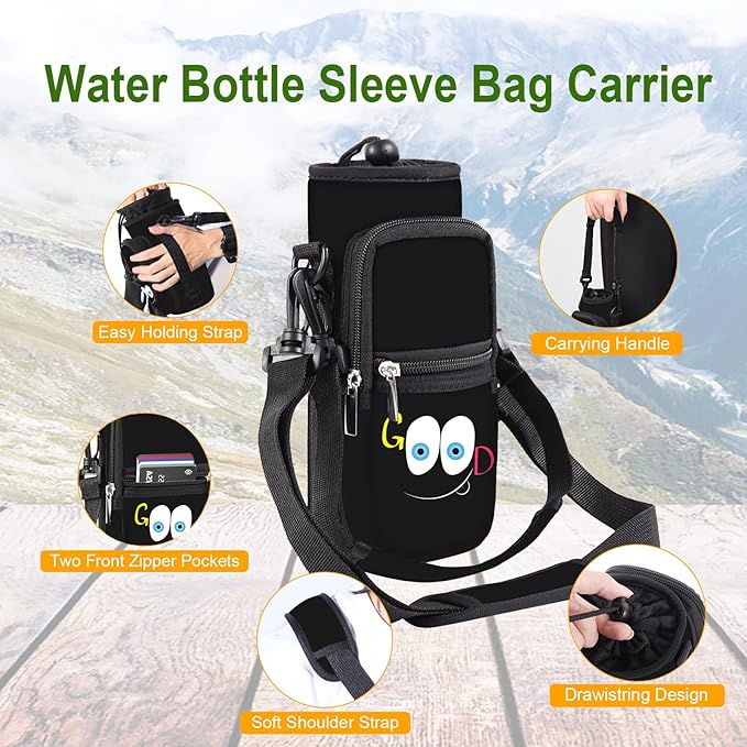 25/32/40/64oz Water Bottle Bag Holder Carrier-Insulated Crossbody Sling Case Sleeve with Strap & Pockets for Men Women Gym Cycling Travel Walking Hiking Camping