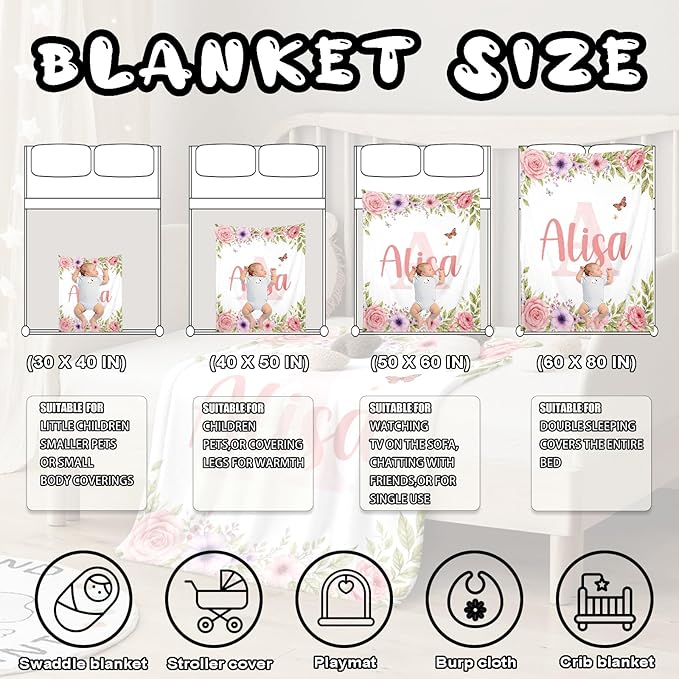 Ship Next Day, Personalized Baby Blanket – Printed in USA, Custom Baby Blanket for Boys & Girls, Baby Blanket with Name, Baby Shower, Easter, Christmas, Birthday Newborn & Toddler Gifts, Baby Gifts