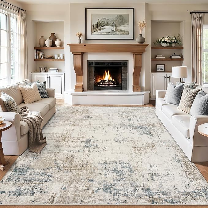 6x9 Area Rugs for Living Room - Washable Rug Modern Abstract Soft Large Neutral Non-Slip Carpet Indoor Floor Stain Resistant Thin Carpets for Bedroom Dining Room Farmhouse Nursery Home Office Multi