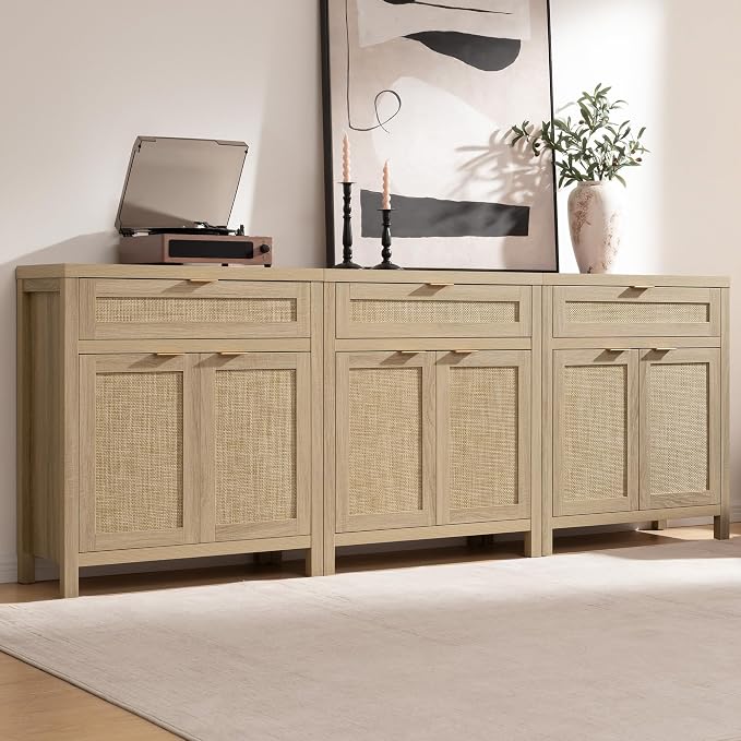 SICOTAS Sideboard Buffet Storage Cabinet, Rattan Accent Cabinet - Image 8