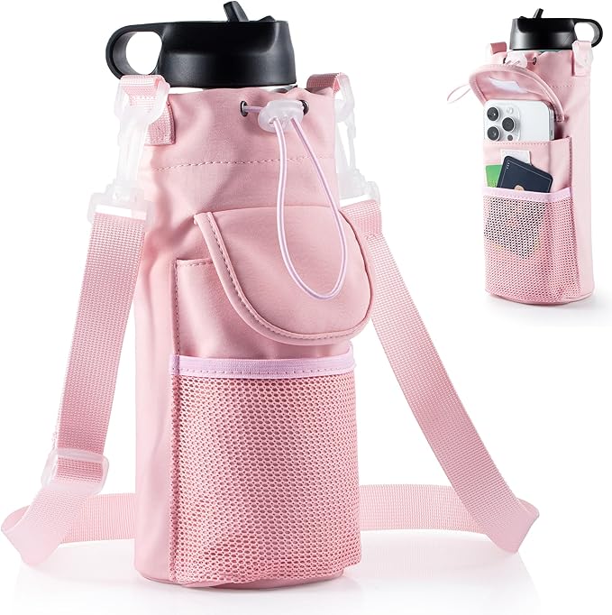 RRegeny【NEW STYLE Water Bottle Holder Crossbody Bag with Shoulder Strap, Leakproof Water Bottle Carrier for Hydro Flask16-40oz, Hands-Free Fitness Bag with Zipper Pockets for Hiking Travel Gym