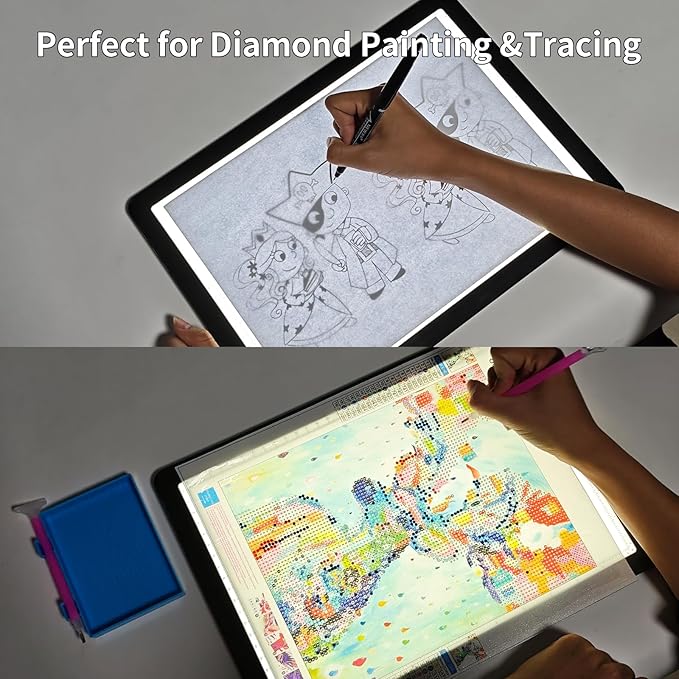 Phylosal Rechargeable A4 Light Pad with Carry Bag, Ultra-Thin Magnetic Tracing Light Box for Drawing, Diamond Art Painting Light Board with Side Button, Super Bright Light Table for Sketching (Black)