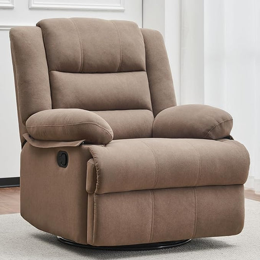 Swivel Rocking Recliner Chair for Adults, Overstuffed Manual Glider Rocker Recliner Chairs, Upholstered Reclining Single Sofa for Living Room Nursery (Mocha)