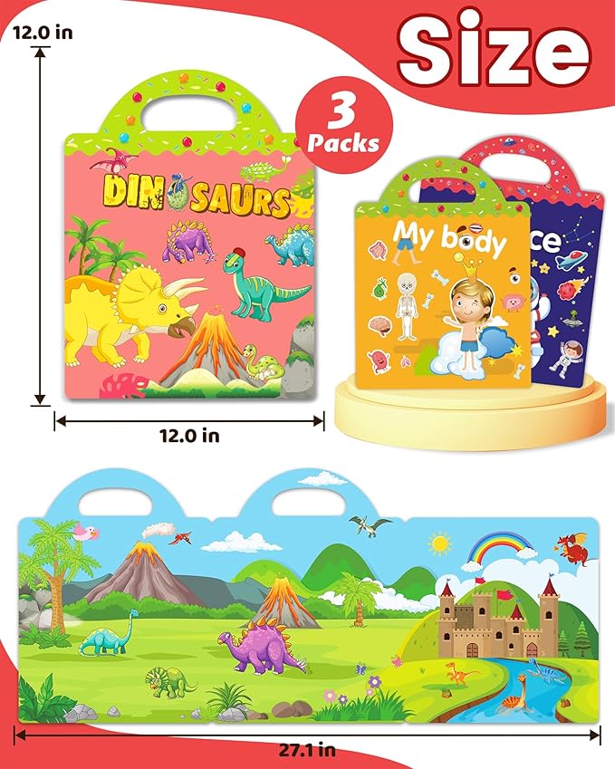 Reusable Sticker Book for Toddlers 2-4 Years, Stickers for Kids, Toddler Sticker Book Ages 1-3, Toddler Craft Activities, Toddlers Travel Toys Ages 2+ Boy Girl Birthday Gifts