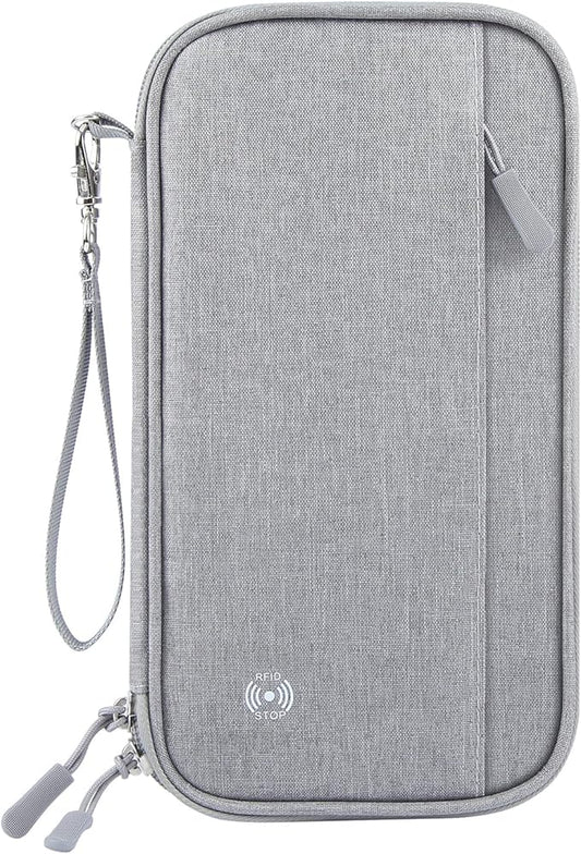 Passport Holder Family RFID Blocking Passport Wallet, RFID Travel Document Organizer for Women Waterproof Passport Wallet, Men Portable Case for Cards Credit Cards with Lanyard (Grey-Medium)
