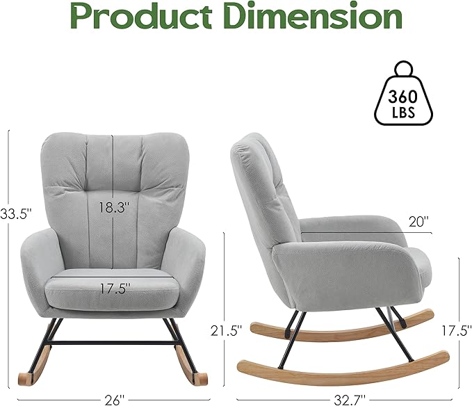 Rocking Chair Nursery, Teddy Baby Nursery Rocking Chairs, Modern Nursing Chair for Breastfeeding, Nursery Rocker for Small Spaces Indoor, Accent Glider Chairs for Living Room, Bedroom, Grey