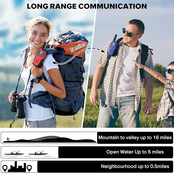 Walkie Talkies for Adults- WokTok Long Range Two Way Radio for Camping Hiking Hand Held Hiking Accessories Camping Gear Xmas Birthday Gift for Kids,SOS Siren,NOAA Weather Alert,3 Radios