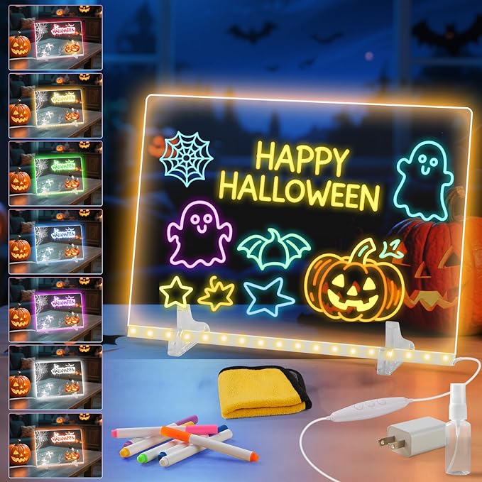 Lumiboard Led Drawing Board with 7 Colors,Light Up Acrylic Cosmody Drawing Board,Glowing Acrylic Dry Erase Board with Light,Lumiboard Led Boards to Write On,Halloween Gifts for Kids (12“*8”)