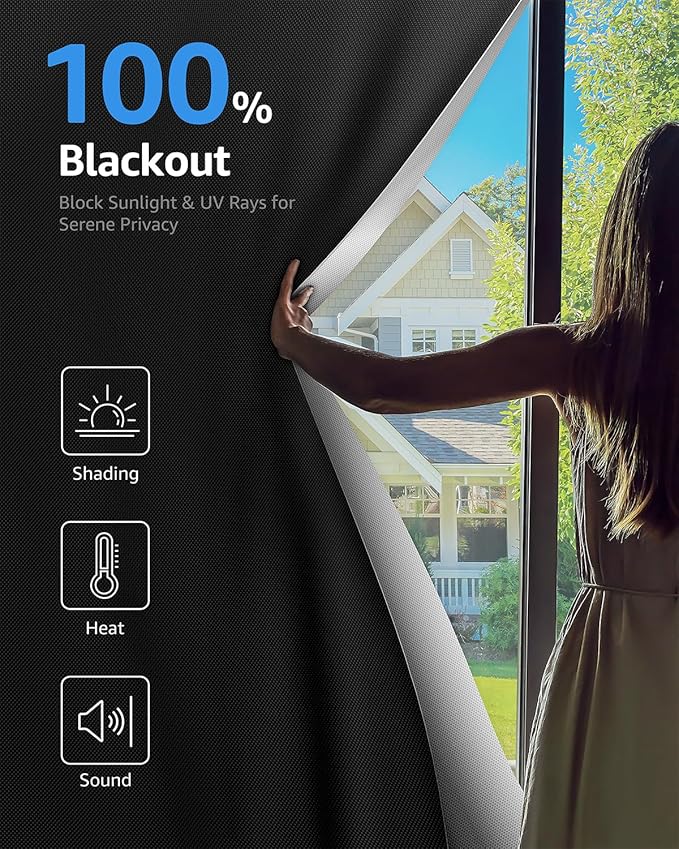 Sumobaby Blackout Curtains for Bedroom Portable 22"x70",No Drill Blackout Shades with Upgraded Hook&Loop Tapes,100% Black Out Window Cover,Thermal Insulated Blinds for Bedroom,Nursery(1 Panel,Black)