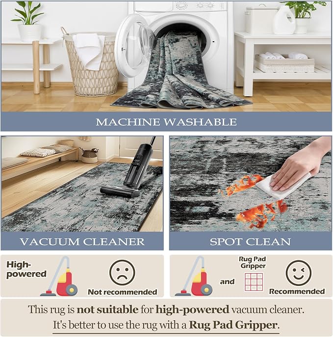 RELEANY Washable Area Rugs 4ft Non-Slip Modern Abstract Soft - Image 5