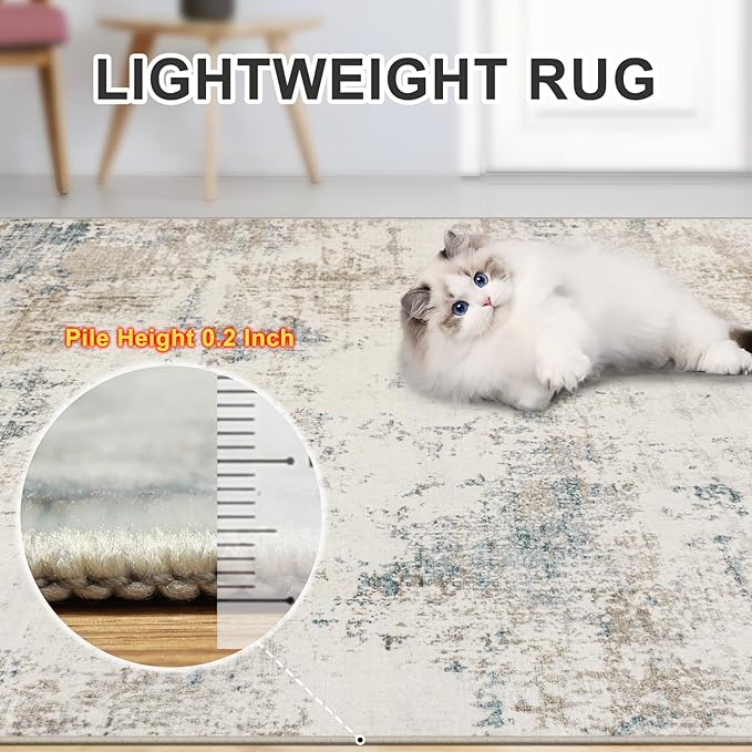 Area Rugs 10x14 Living Room - Washable Rug Modern Abstract Soft Large Neutral Non-Slip Carpet Indoor Floor Thin Carpets for Bedroom Dining Room Farmhouse Nursery Home Office Multi