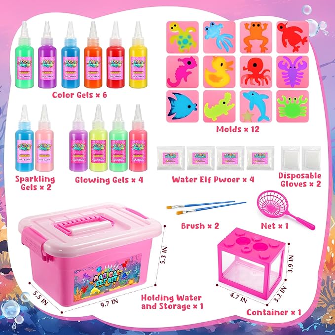 MDINGTD Aqua Water Gel Toy Kit for Kids, DIY Squishy Toys Art Crafts Kits with 12 Gels and 12 Molds, Make Your Own Creative Toys Party Favors Christmas Birthday Gifts for Girls Ages 4-12