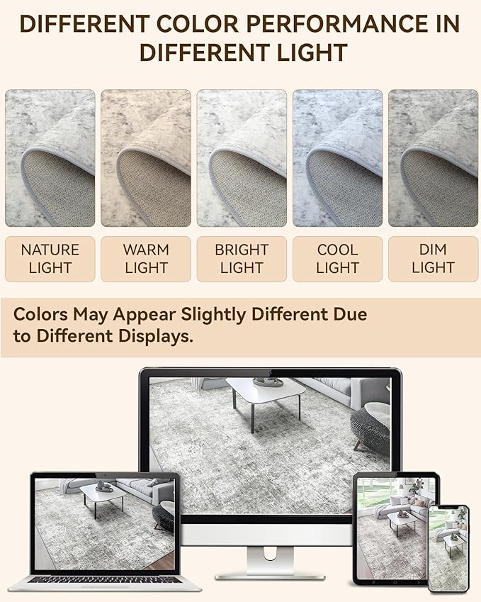 Washable Area Rugs 6'x9' Non-Slip Modern Abstract Soft for Living Room Entryway Bedroom Nursery, Print Pattern, Gray White Grey