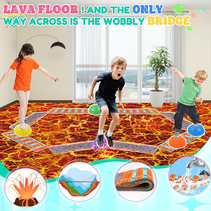Stepping Stones for Kids, Textured Balance Pods and Adventure Floor Mats Set with Game Spinner for Kids Adults, Obstacle Course Sensory Toys Great for Indoor Outdoor Play Family Fitness Fun