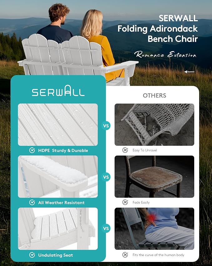 SERWALL 4 Pieces HDPE Patio Adirondack Chair Set, 2 Adirondack Chair - Image 6