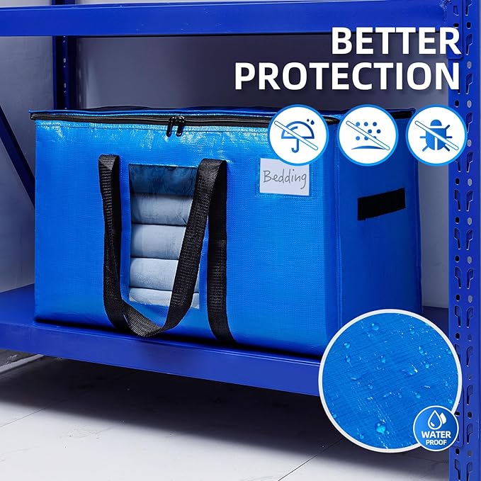 TAILI Extra Large Moving Bags, 6 Pack Blue Heavy Duty Totes For Storage with Visible Window, Wrap Around Handles, Storage Bags for Space Saving, Alternative to Moving Boxes