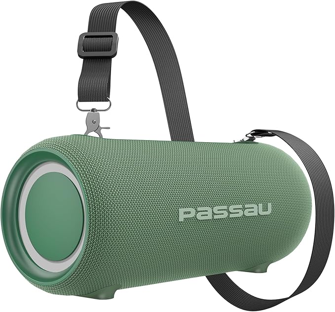 Passau Portable Bluetooth Speakers 40W Peak Loud Stereo Sound, Passive Radiators-Deep Bass, All Day Playtime, Adjustable Strap, BT5.3, IPX5 Wireless Speaker RGB Lights for Indoor Outdoor-Green