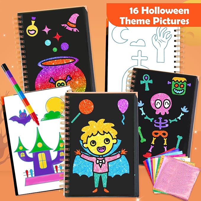 FUNNYB&G Foil Art Craft Activity for Kids - Halloween Crafts Gift Party Favors for Kids Trick or Treat Goodie Bag Stuffer Fillers Gifts Toy for Girls Boys 4 5 6 7 8 9 Years Old(Halloween)
