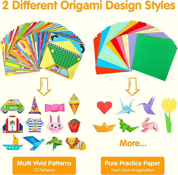 Mocoosy 224 Sheets Origami Paper Kit for Kids Ages 5-8 8-12, Color Folding Paper Set with Origami Book, Art Craft Supplies for Boys Girls 9-12, Travel Game Airplane Car Road Trip Activities Toy Gifts