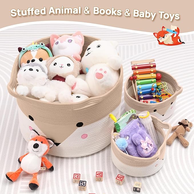 Large Baby Basket Toy Storage 3 Pack, (20"x13.8") Woven Baby Laundry Basket, Stuffed Animal Storage.