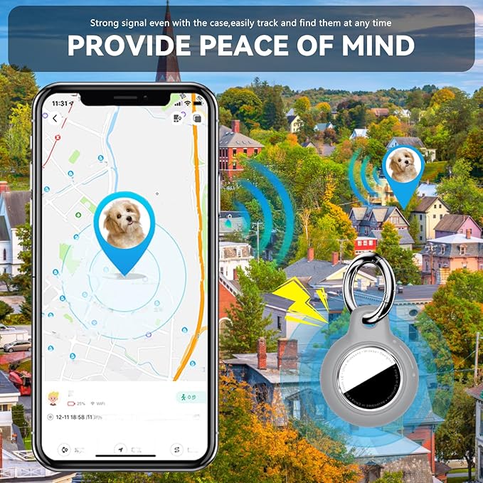 Upgrade Waterproof 2 Pack Airtags Holder with Apple Airtags Keychain, Hard PC Air Tag Case, Anti-Scratch & Shock Air tag Holder, Men's Women's Keyrings & Keychains-White+Grey