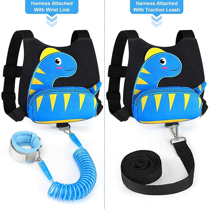 Accmor Toddler Harness Wrist Leash with Anti Lost Wrist Link, Cute Dinosaur Kids Back Pack Child Walking Restraints Holder Straps Belt Tether to Keep Baby Boys Girls Close While Outdoor