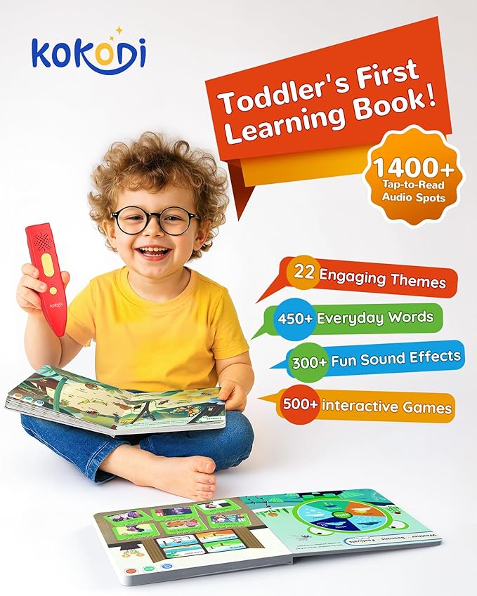 KOKODI Talking Pen Books Sets, Interactive Audio Sound Books Kids Learning Electronic Toys for Boys Girls, Autism Sensory Games, Early Educational Gifts Birthday Gifts for Toddlers Kids Age 2 3 4 5