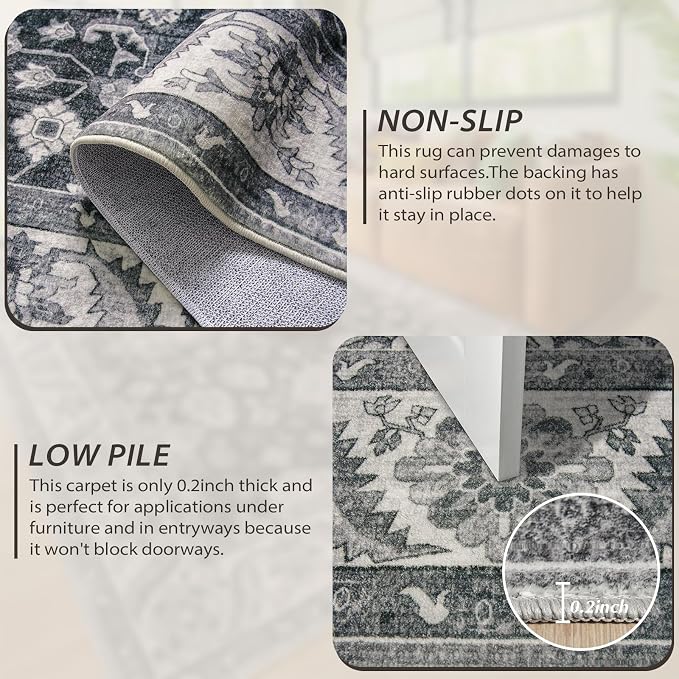 Area Rugs for Living Room, 4x6 Washable Rugs for Bedroom, Non-Slip Retro Floral - Image 3