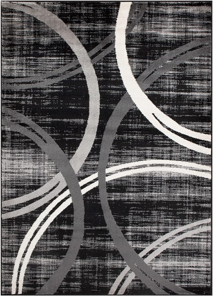 Rugshop Modern Wavy Circles Design Area Rug 7'10" x 10'2" Black