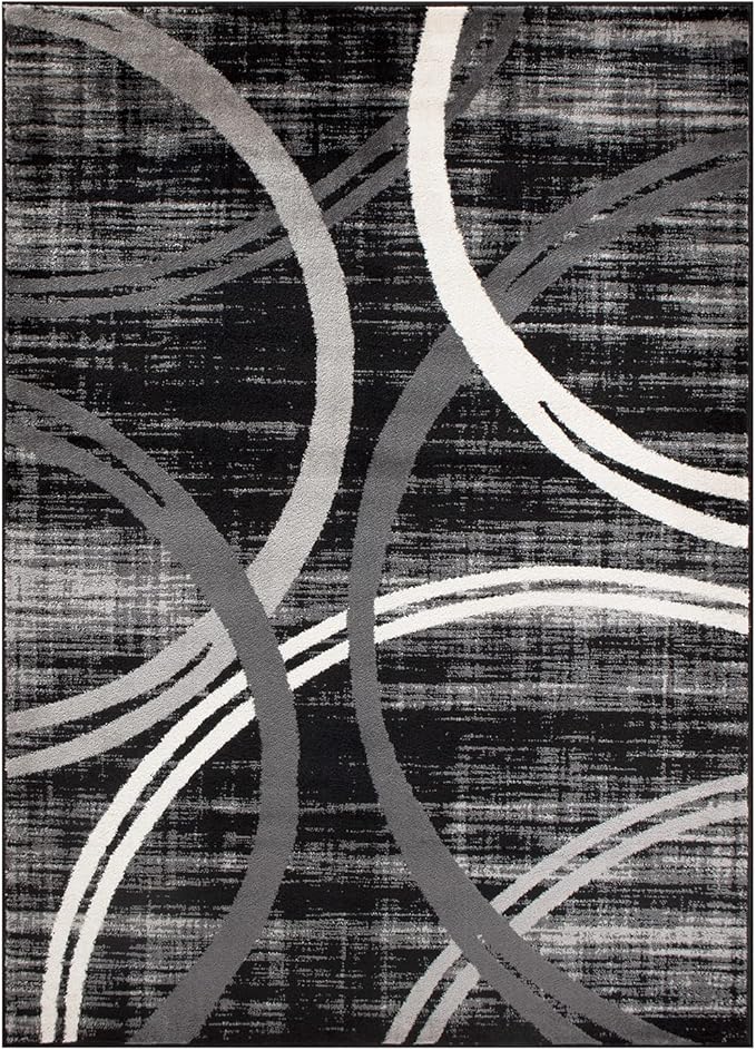 Rugshop Modern Wavy Circles Design Area Rug 10' x 14' Black