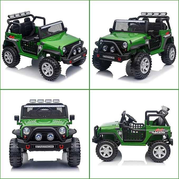 24V 4WD Ride on Truck Car w/800W Motors, Gift Flower, Remote Control, 2 Seaters, Light Bar, 3 Speeds, Pop Music, Power Four Wheels, 24 Volt Ride on Toy Car for Big Kids, Green