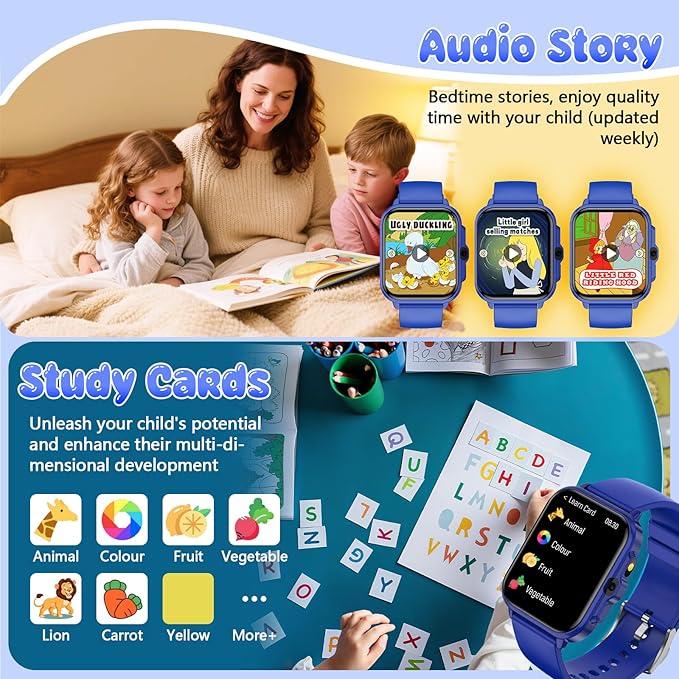 Smart Watch for Kids, 1.85" Fitness Tracker Pedometer Watch, Health, Sleep Monitor, Puzzle Games, Alarm Clock, Camera, Music Player, Torch, Activity, Gift Toys for 4 - 13 Years Old Boys and Girls