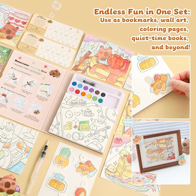 Paint with Water Coloring Books for Kids Ages 3-5, 4-8 – Cute Coloring Book for Teens,Arts and Crafts for Kids Ages 3 4 5 6 7 8+, Birthday Gift Toys for Girls Boys,Travel Toys-Capy
