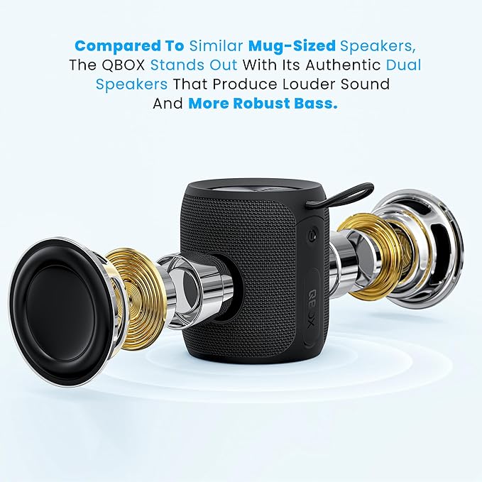 MIATONE QBOX - 16W Bluetooth Speaker IP67 Waterproof Speaker with Deep Bass, Portable Speakers for Beach Camping Accessories, Gifts for Men Fathers Him - Black