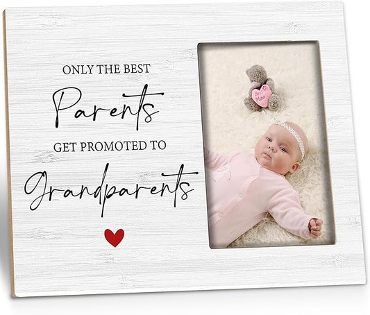 Grandparents Picture Frame Gifts - First Time Grandparents Gifts, Grandparents Baby Announcement Frame, Promoted to Grandparents Wooden Picture Frame for Tabletop or Wall Hanging 4x6 Photo