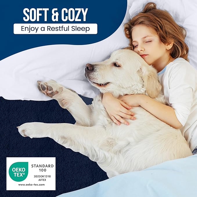 Utopia Bedding Waterproof Mattress Protector King Size, Premium Terry Mattress Cover 200 GSM, Breathable, Fitted Style with Stretchable Pockets (Navy Blue)